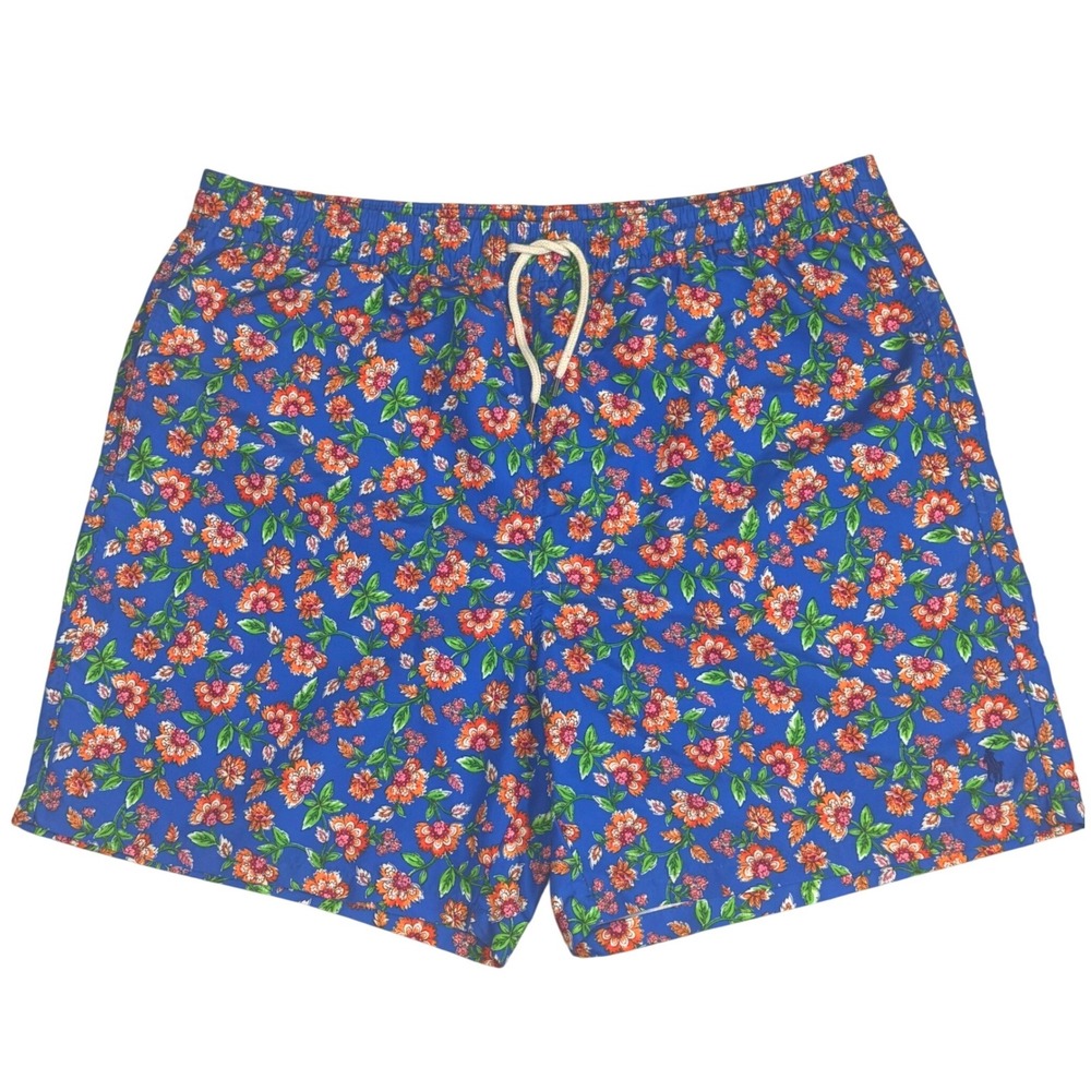 Polo Ralph Lauren Mens Floral Swim Trunks Blue Orange XL Tall XLT 7 Inch Inseam
